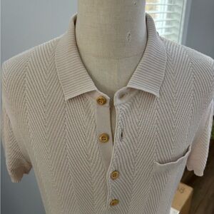 Weston Jon Boucher - Beige Knit Polo Shirt with Wood Buttons - Large